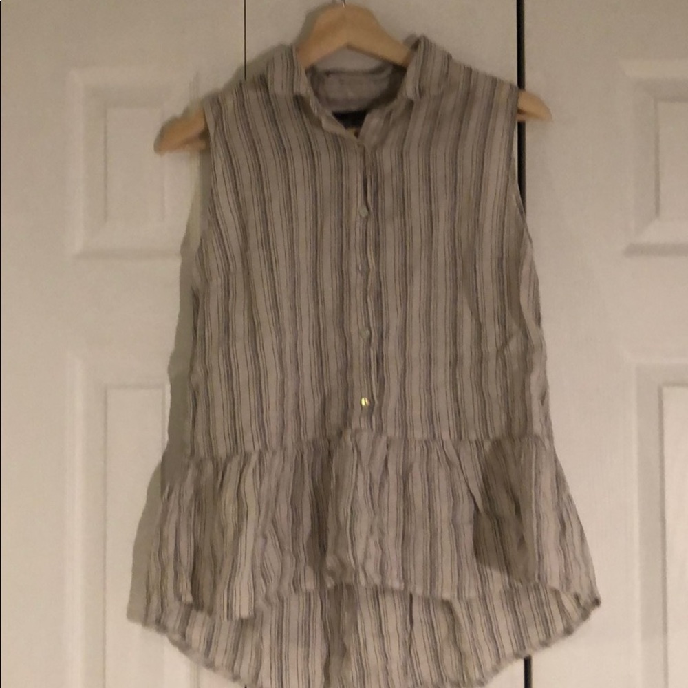 Tahari Striped High Low Button Up Blouse